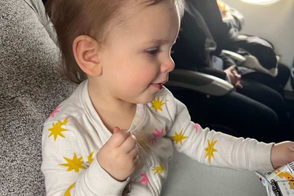 Can you take the baby food pouch on airplane? Yes, you can! One year old baby eating on a plane.